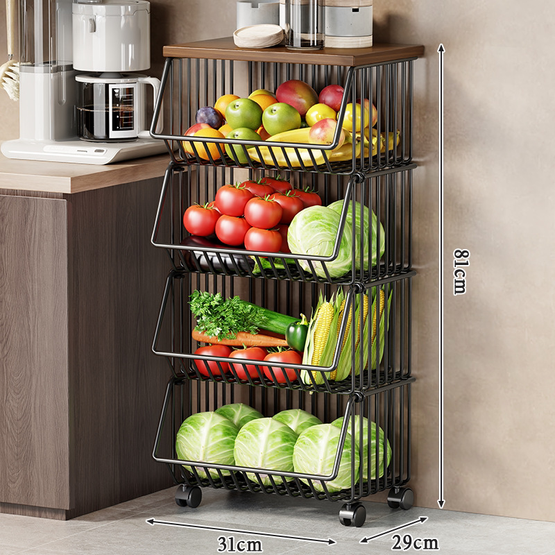 Black medium - four-tier rolling cart