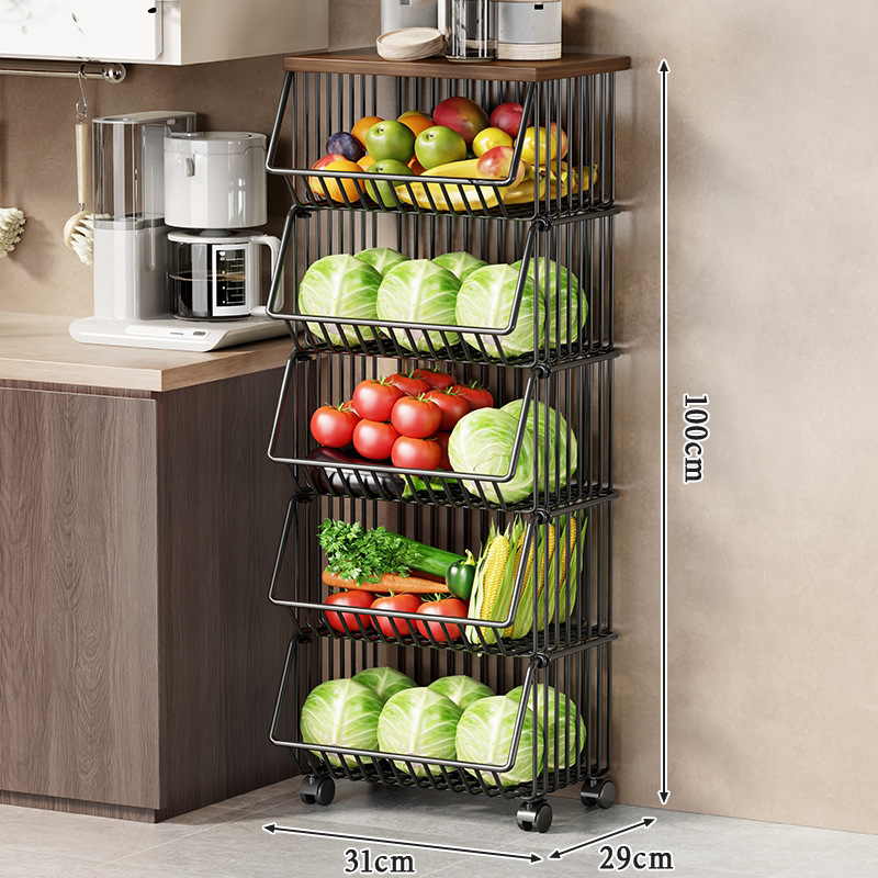 Black medium - five-tier rolling cart
