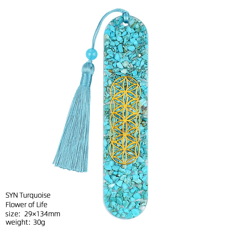 28:Blue turquoise flower of life bookmark (artificial)