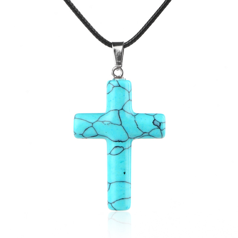 17:Blue turquoise (synthetic) (cross necklace)