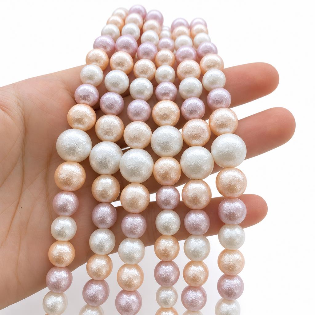 12:Pink and white wrinkled leather pearl tower chain