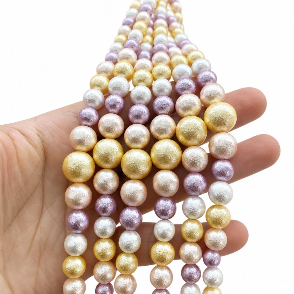 14:Gold powder wrinkled leather mixed color shell bead tower chain