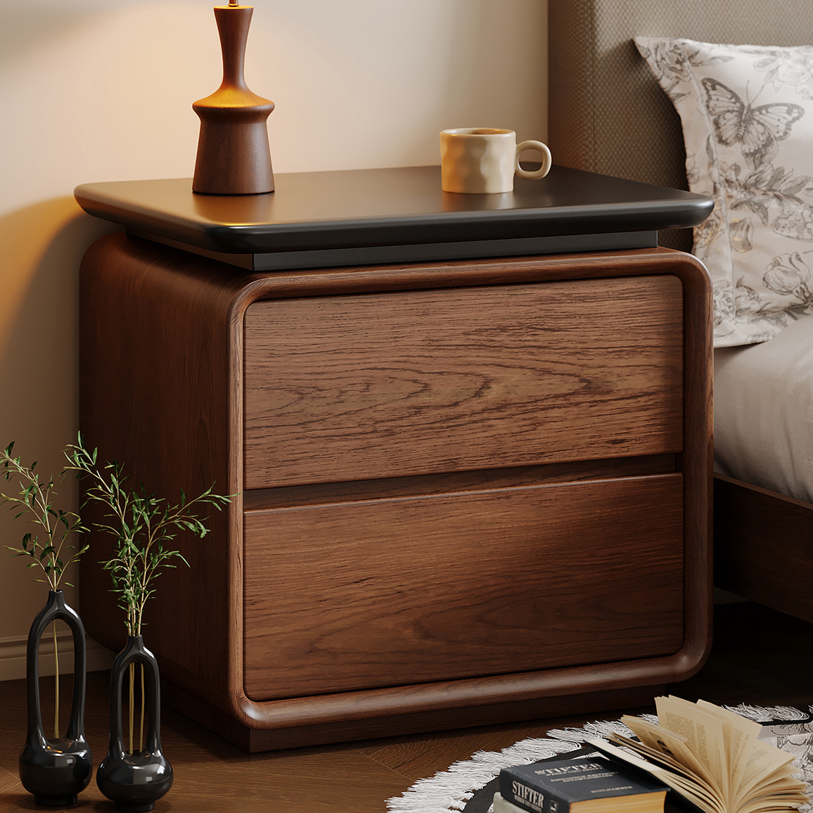 Obsidian black countertop-walnut color [supreme enf grade 100% solid wood], no installation required