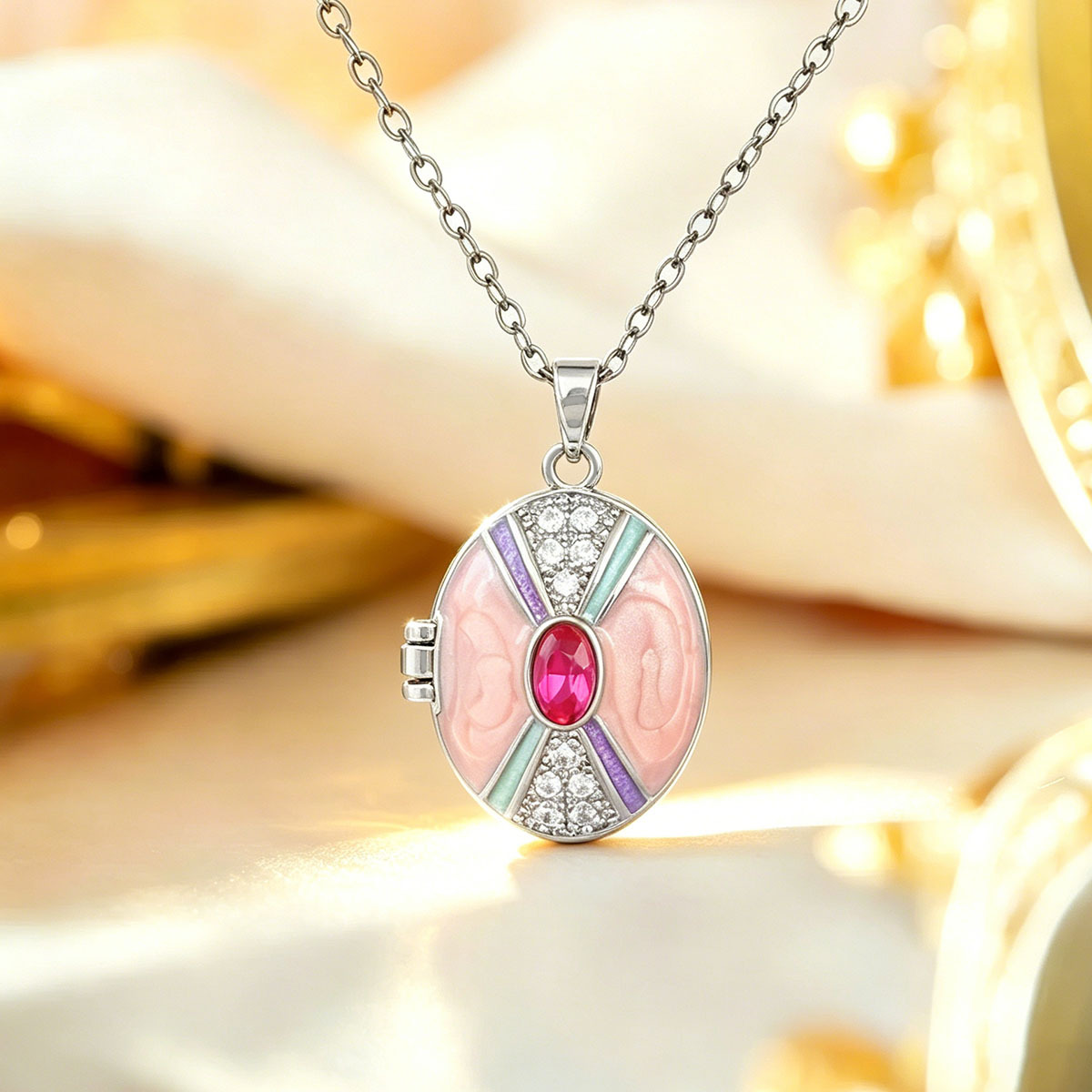 6:Xl4591 pink photo clip pendant silver