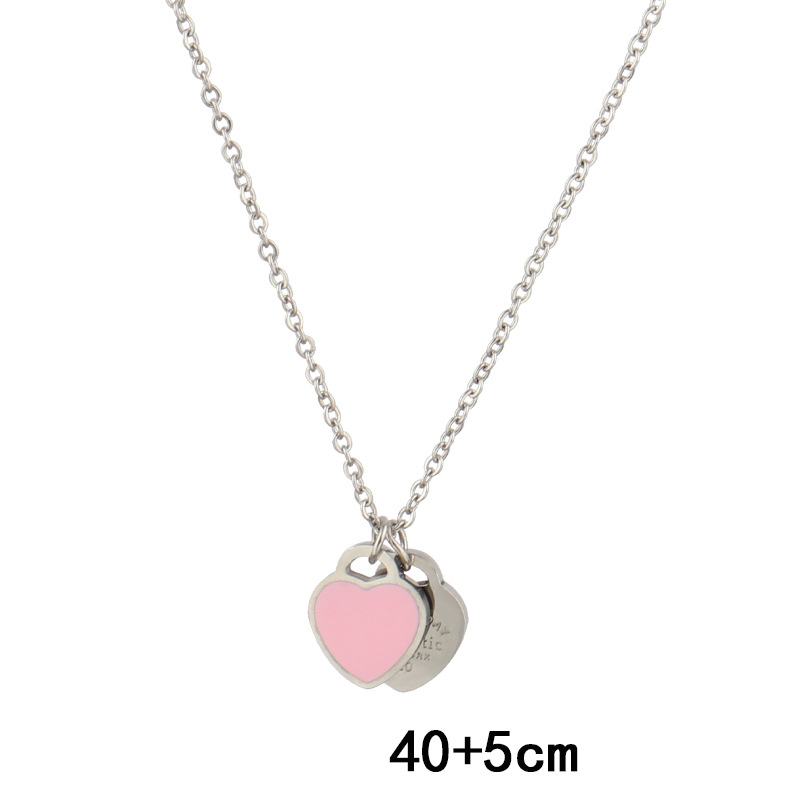 3:B1244 pink heart necklace-silver