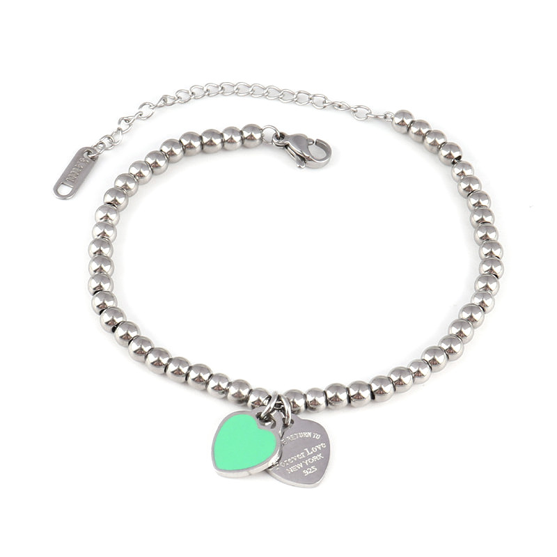 7:B1251 green heart bracelet-silver