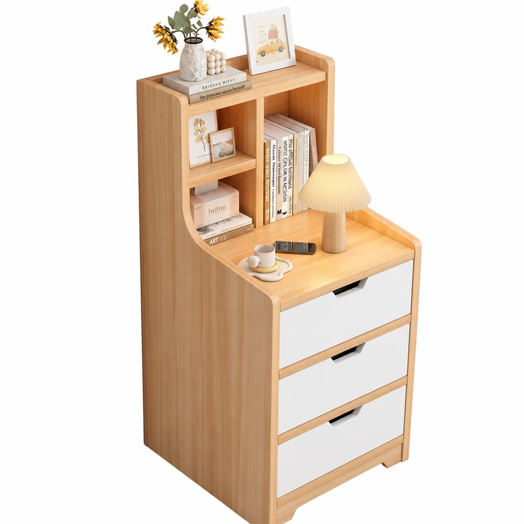 three drawer light walnut