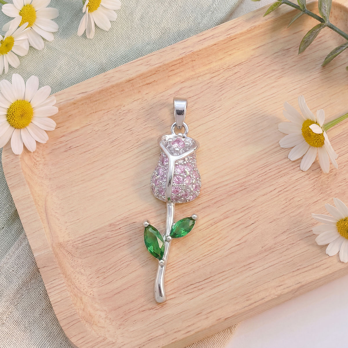 5:Xl6270 pink rose pendant silver