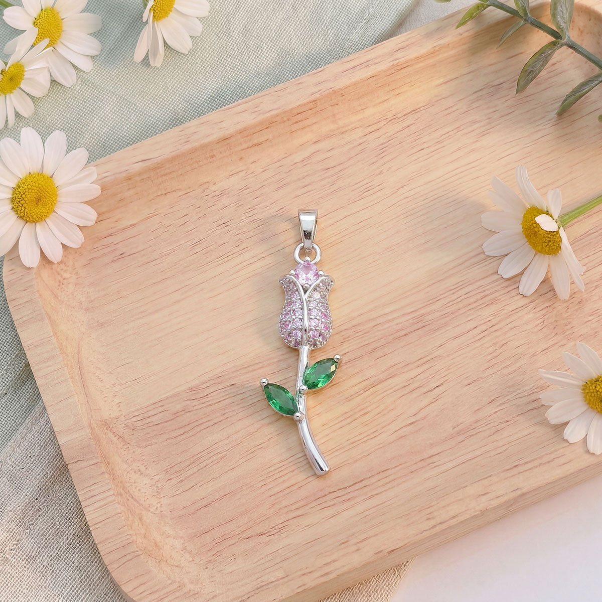 9:Xl6271 pink rose bud pendant silver