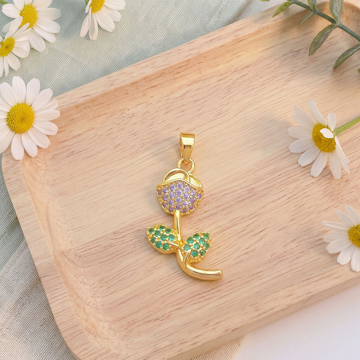 10:Xl6272 purple rose pendant gold