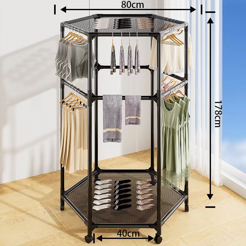 [double-layer drying net] black-double-layer six-sided rotating clothes drying rack