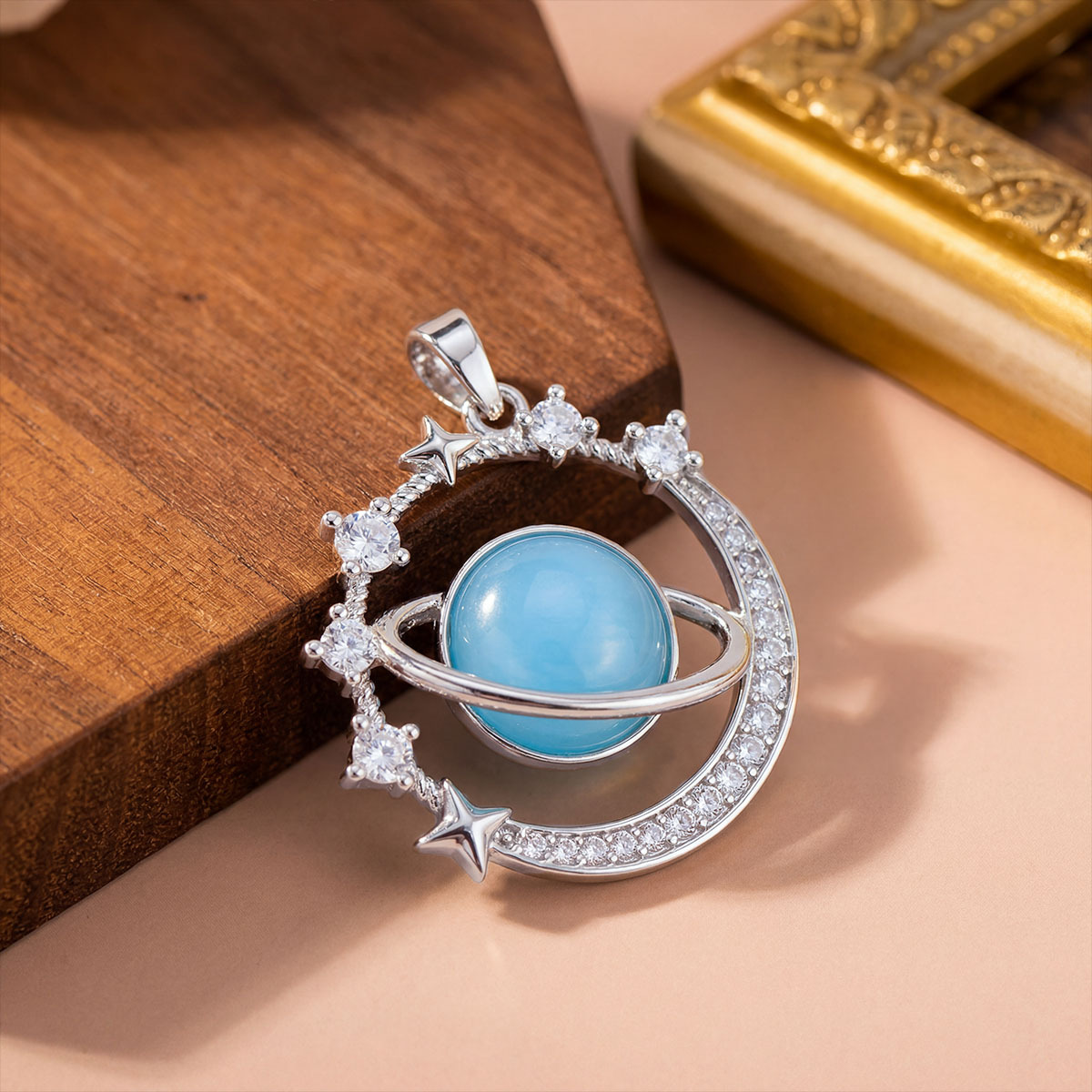 10:Xl1165 planet blue cat eye pendant silver