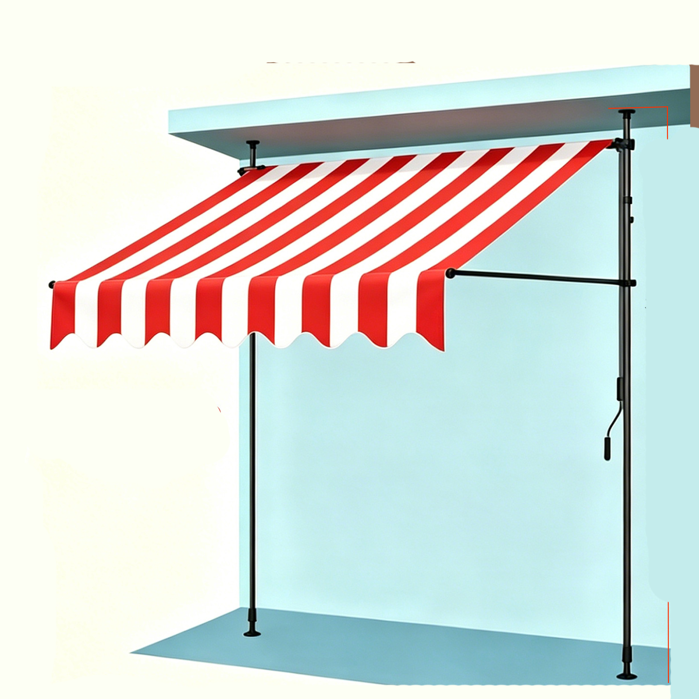 Red and white striped tarpaulin   gray bracket