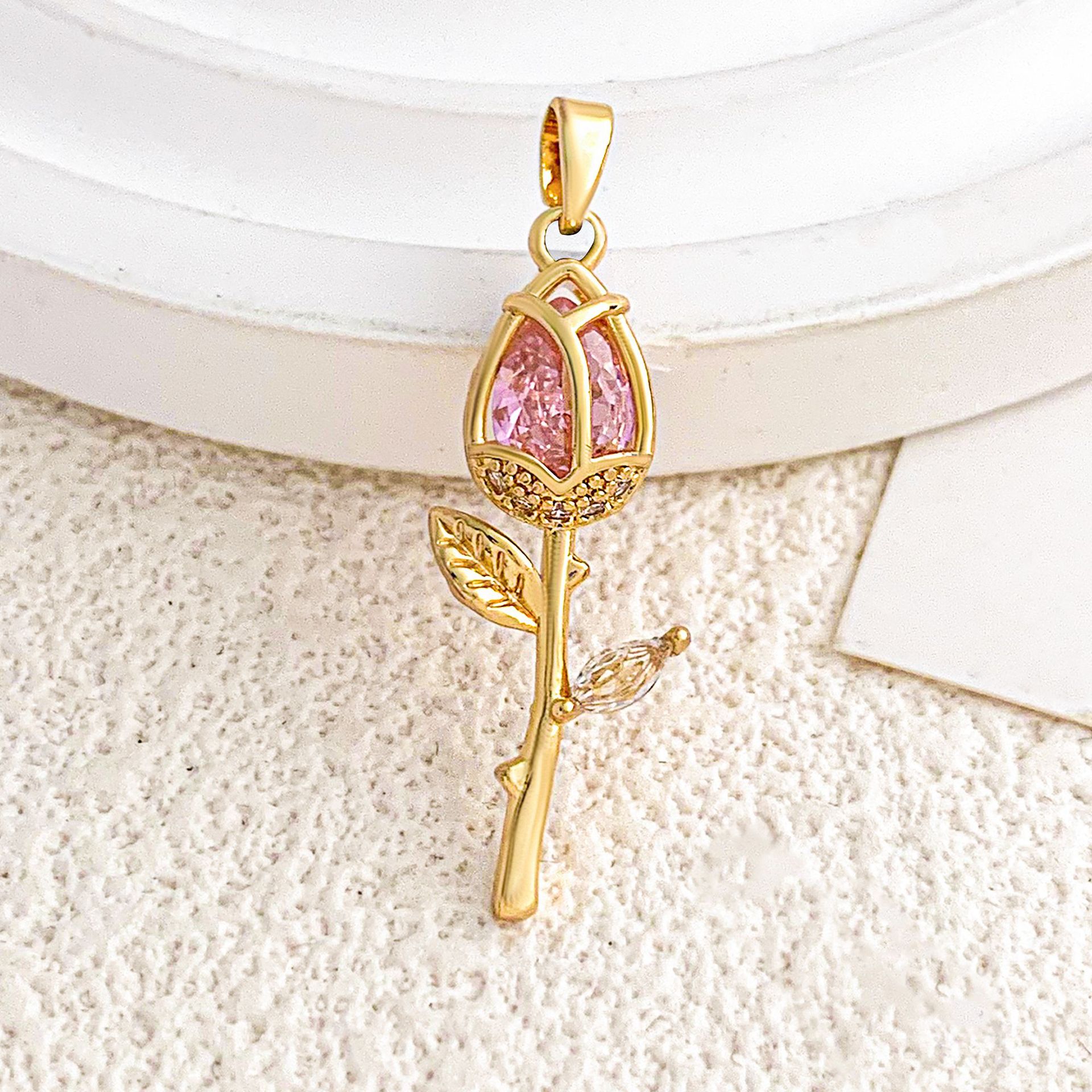 Xl2983 pink rose pendant gold