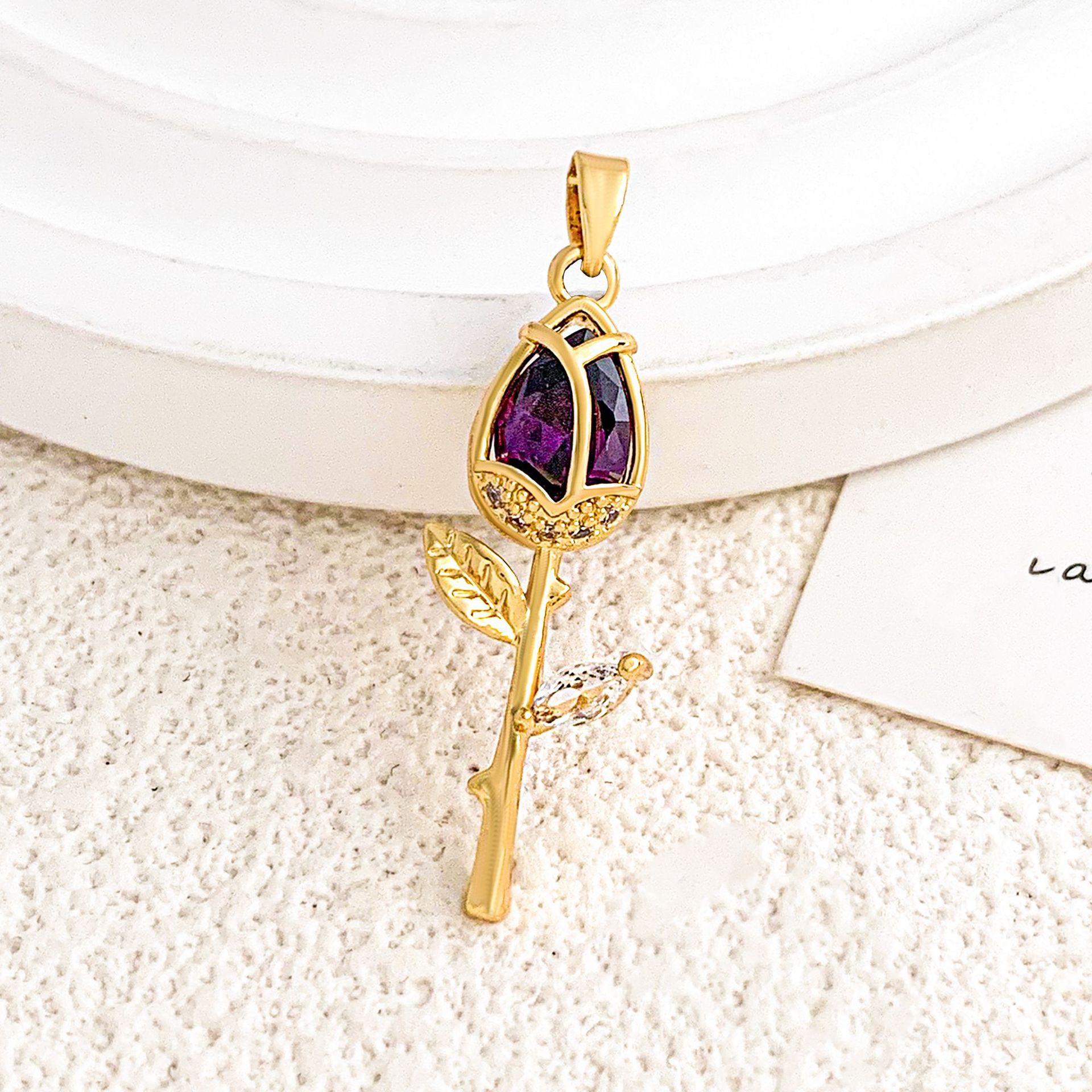 Xl2983 purple rose pendant gold