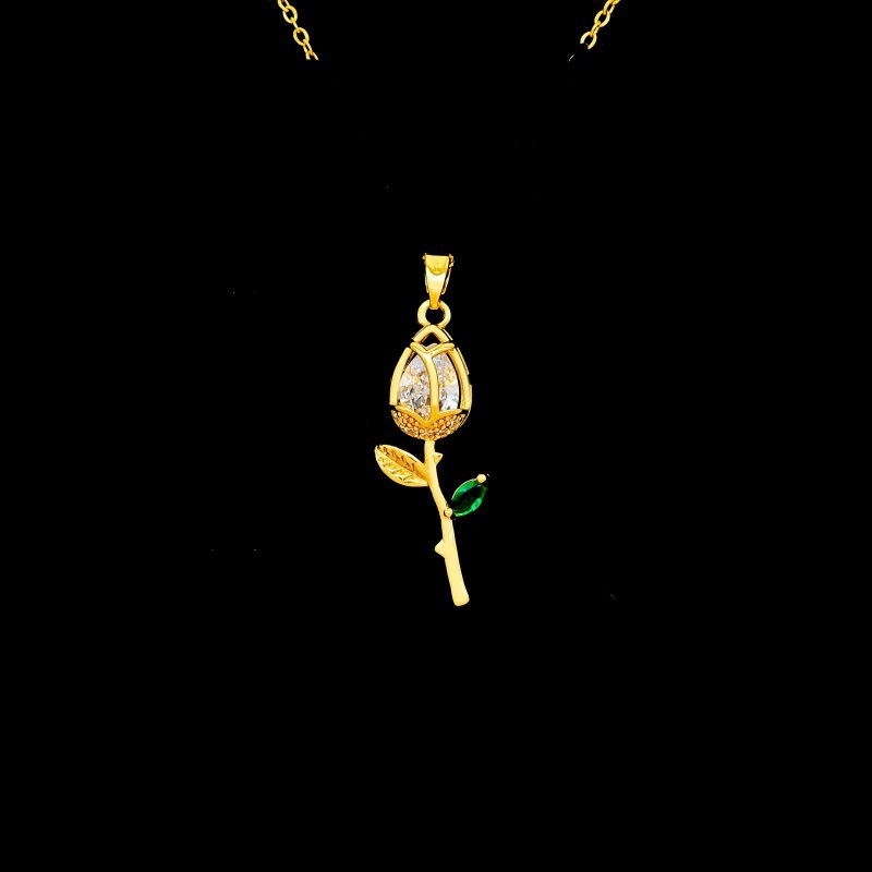 Xl2983 rose pendant golden green leaves