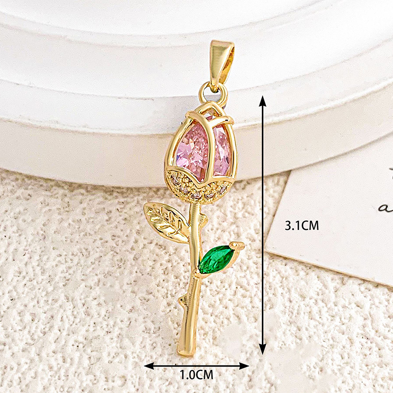 Xl2983 pink rose pendant golden green leaves