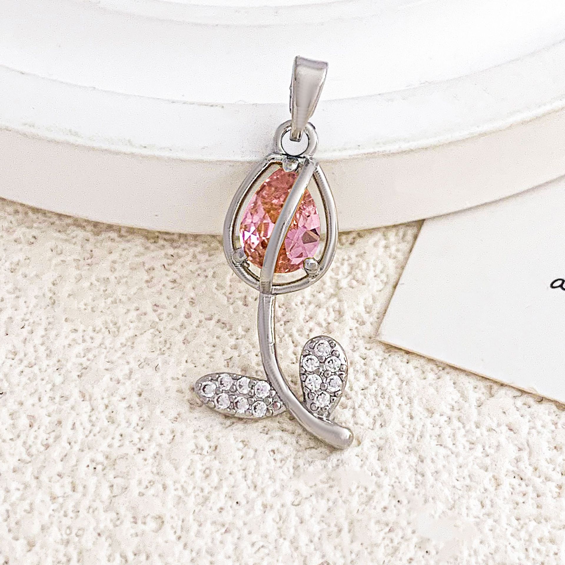 8:Xl2385 pink tulip pendant silver