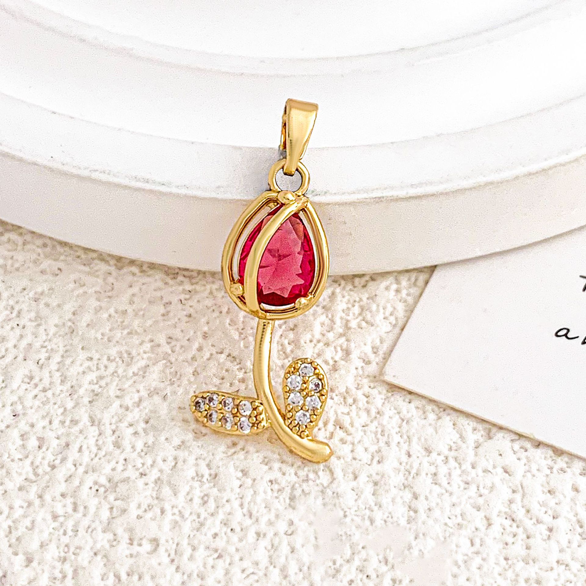 10:Xl2385 rose red tulip pendant gold