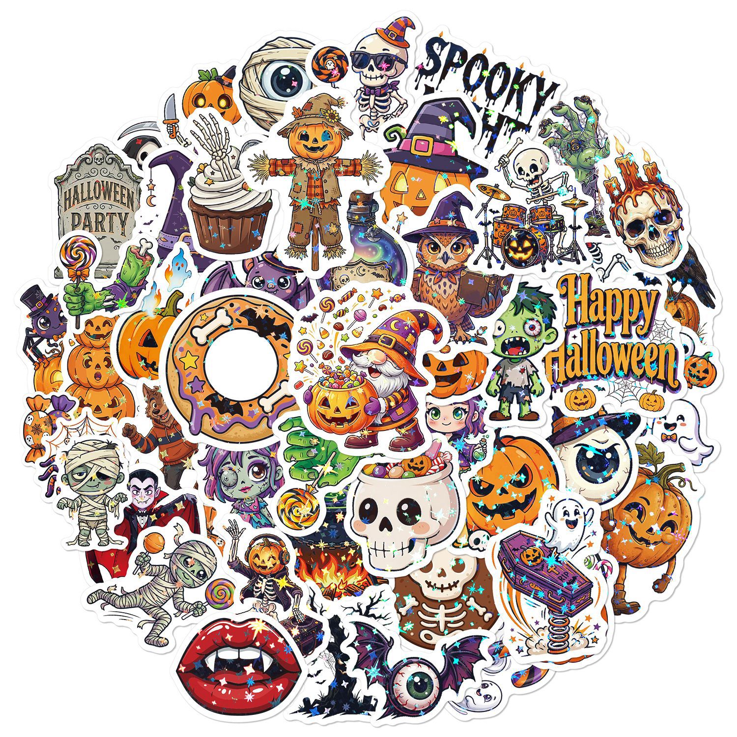 Holographic star film halloween stickers, 50 sheets, style c (tt154)