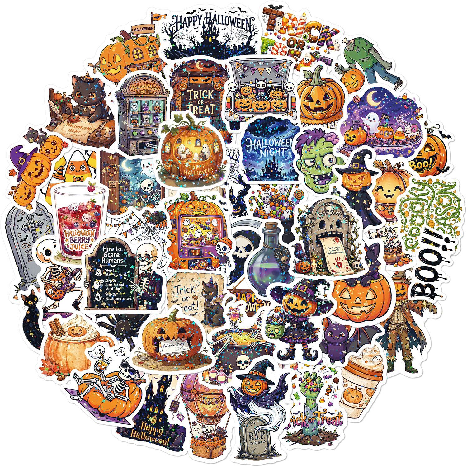 Holographic star film halloween stickers, 50 sheets, style d (tt155)