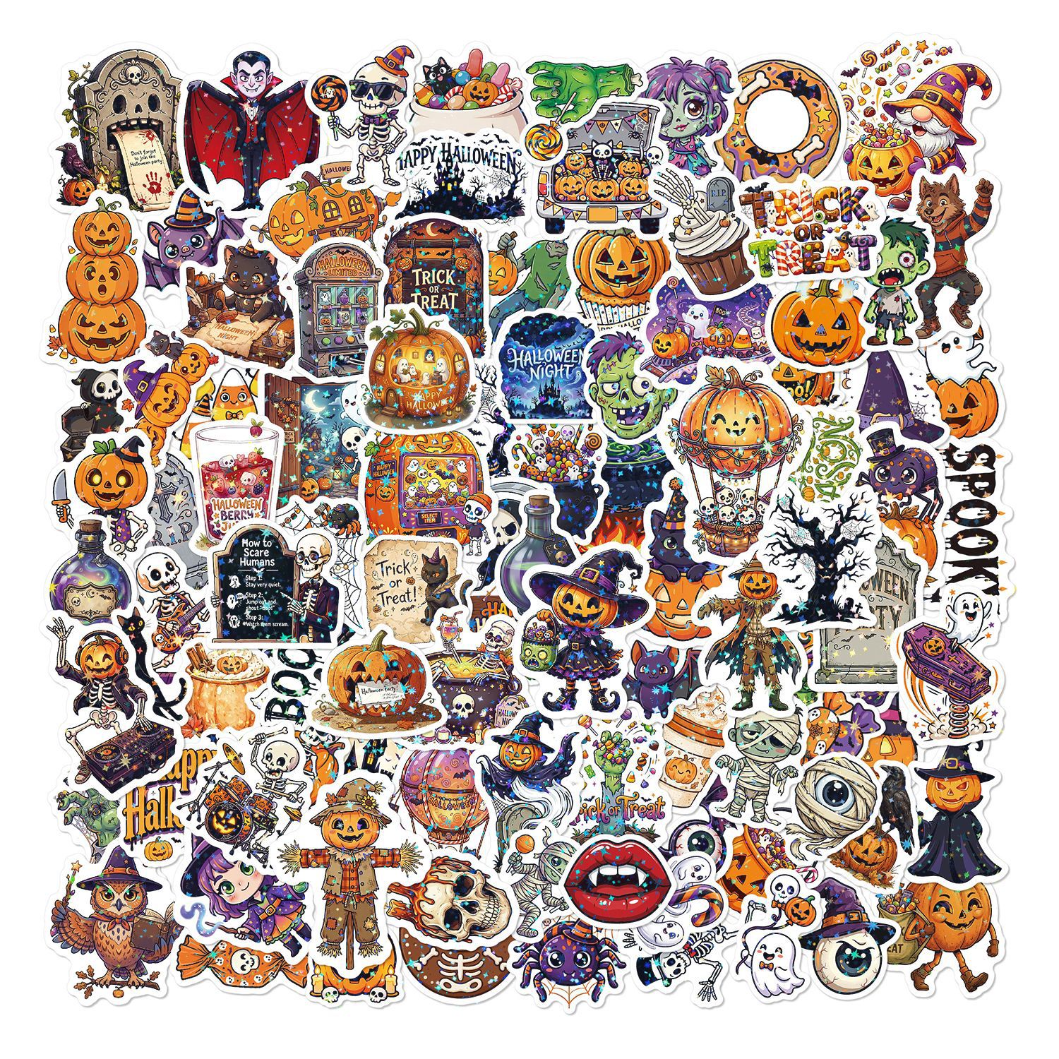 Holographic star film halloween stickers - 100 sheets (tt156)