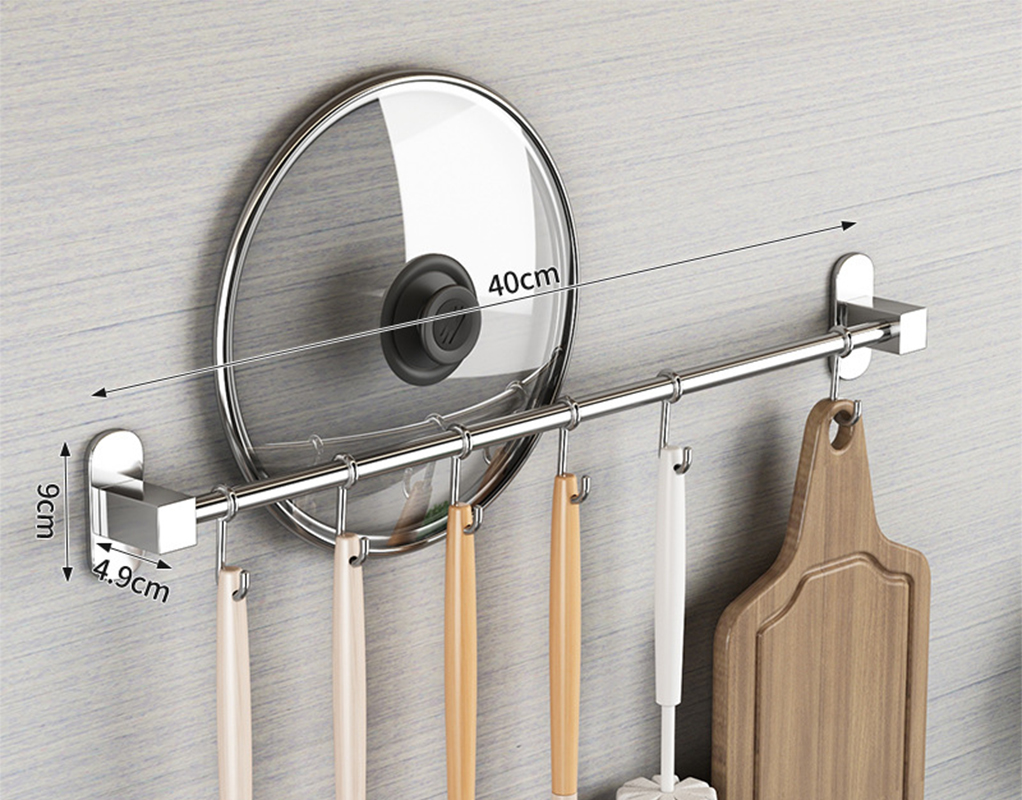 304 bright square and round hanging rod 40 long with 6 hooks