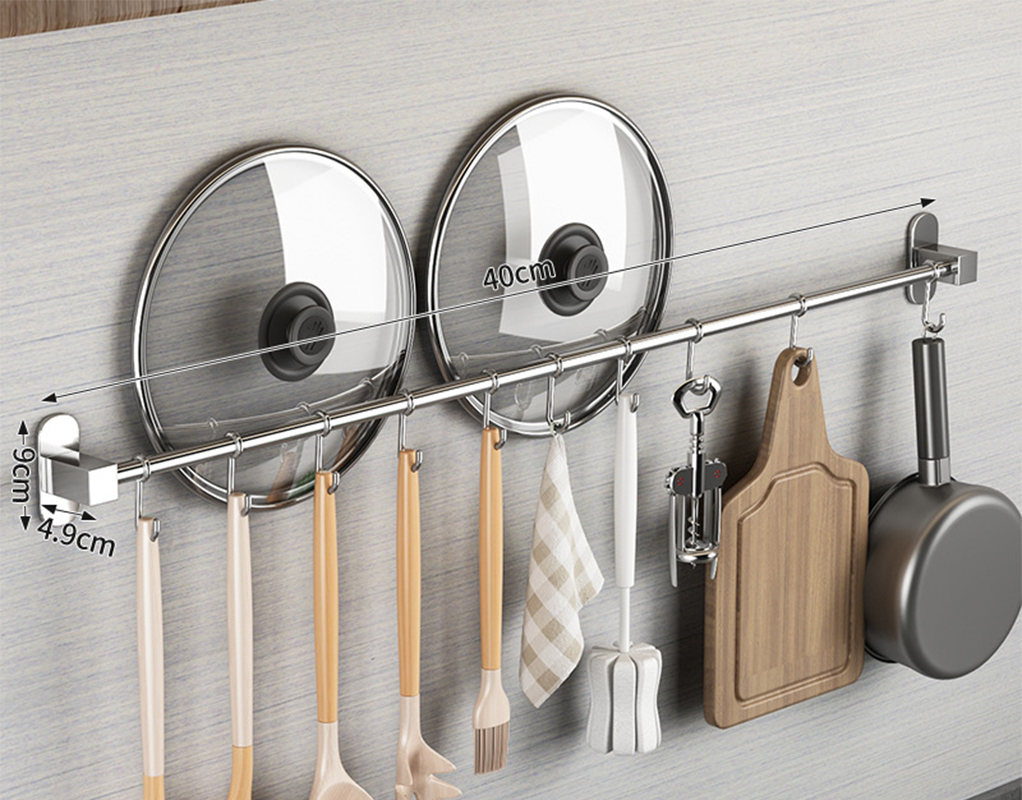 304 bright square and round hanging rod 60 long with 10 hooks