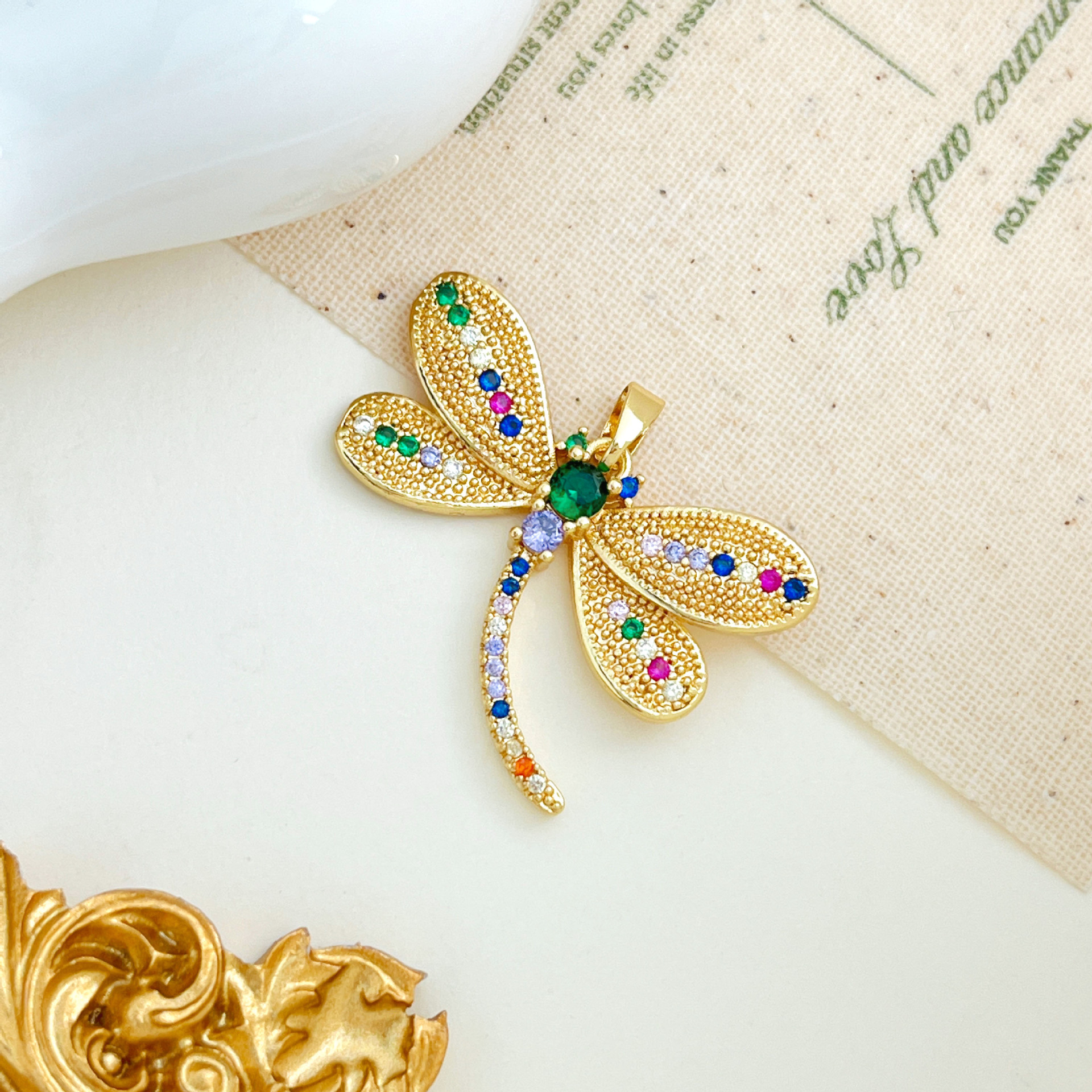 4:Xl2857 colorful dragonfly pendant gold