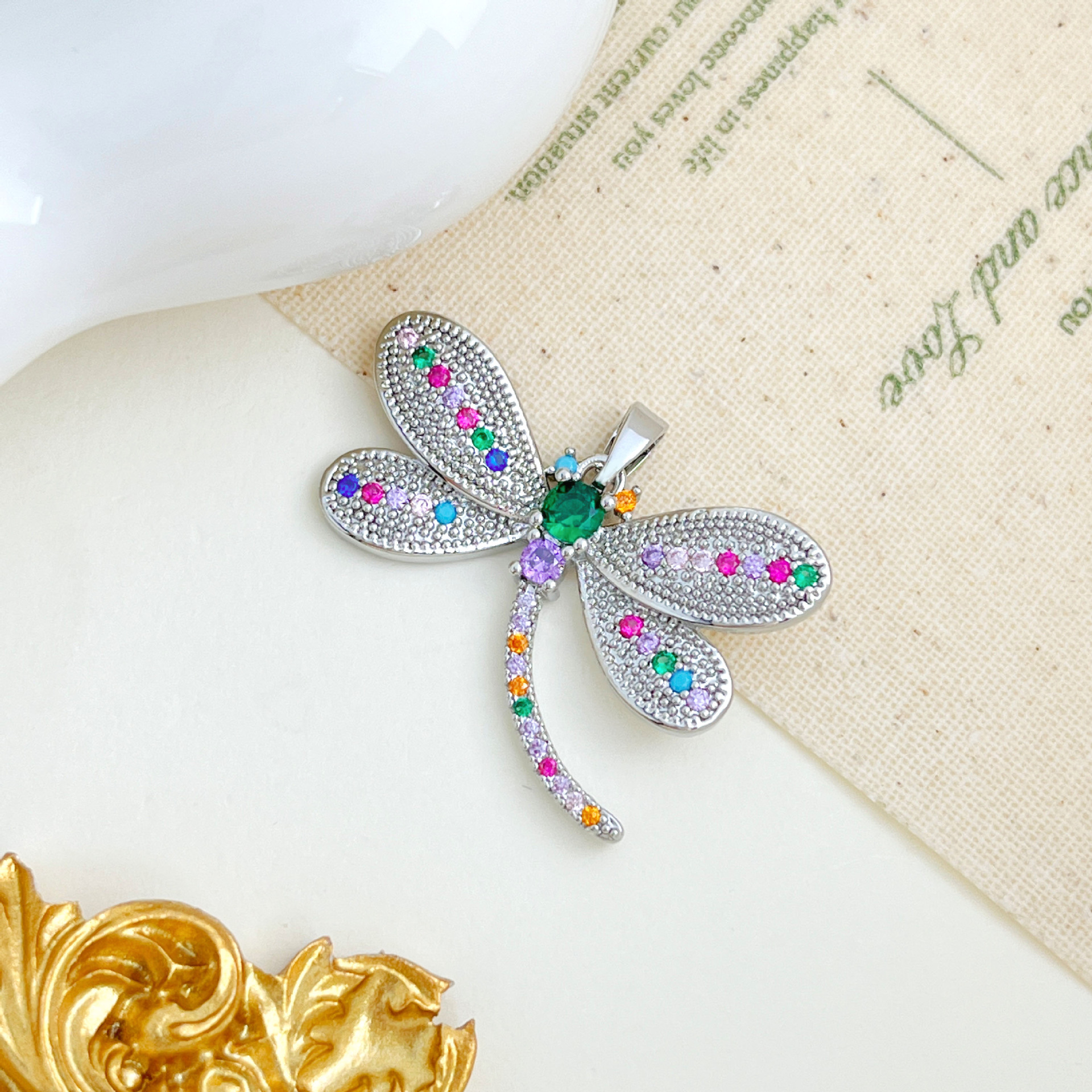 7:Xl2857 colorful dragonfly pendant silver