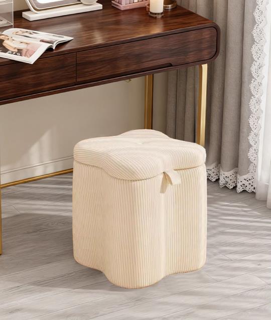 off-white - four-leaf clover shape stool [pine wood frame   sponge cushion   corduroy fabric] [not storable]