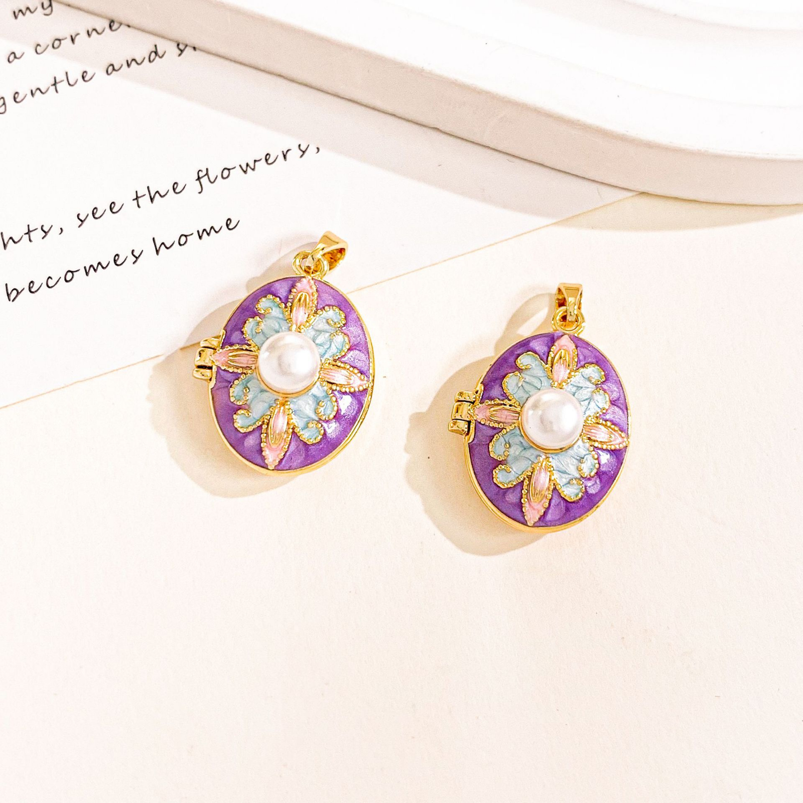 Xl4563 flower golden purple photo clip pendant can