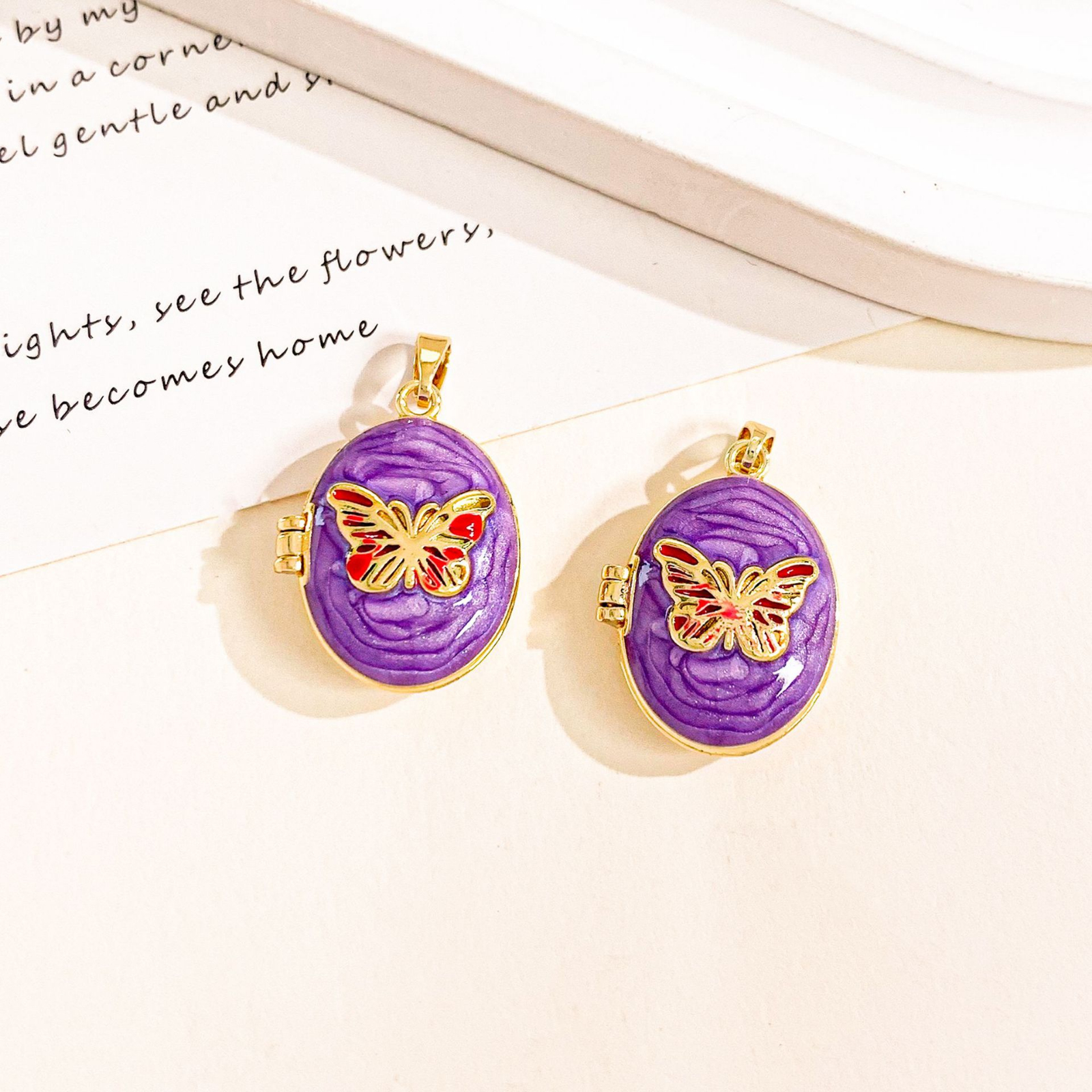 Xl4652 butterfly gold purple photo clip pendant ca