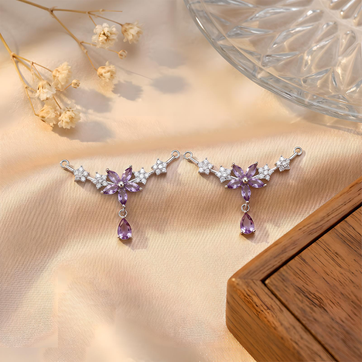 Xl6102 purple five-petal flower pendant silver