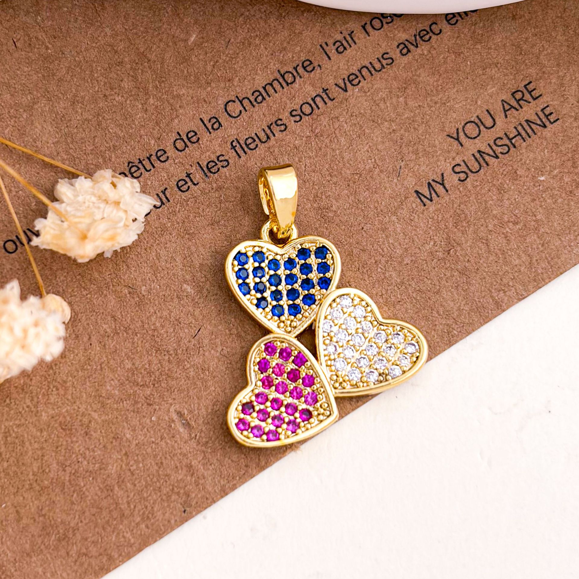 13:Xl5758 colorful multi-heart pendant gold