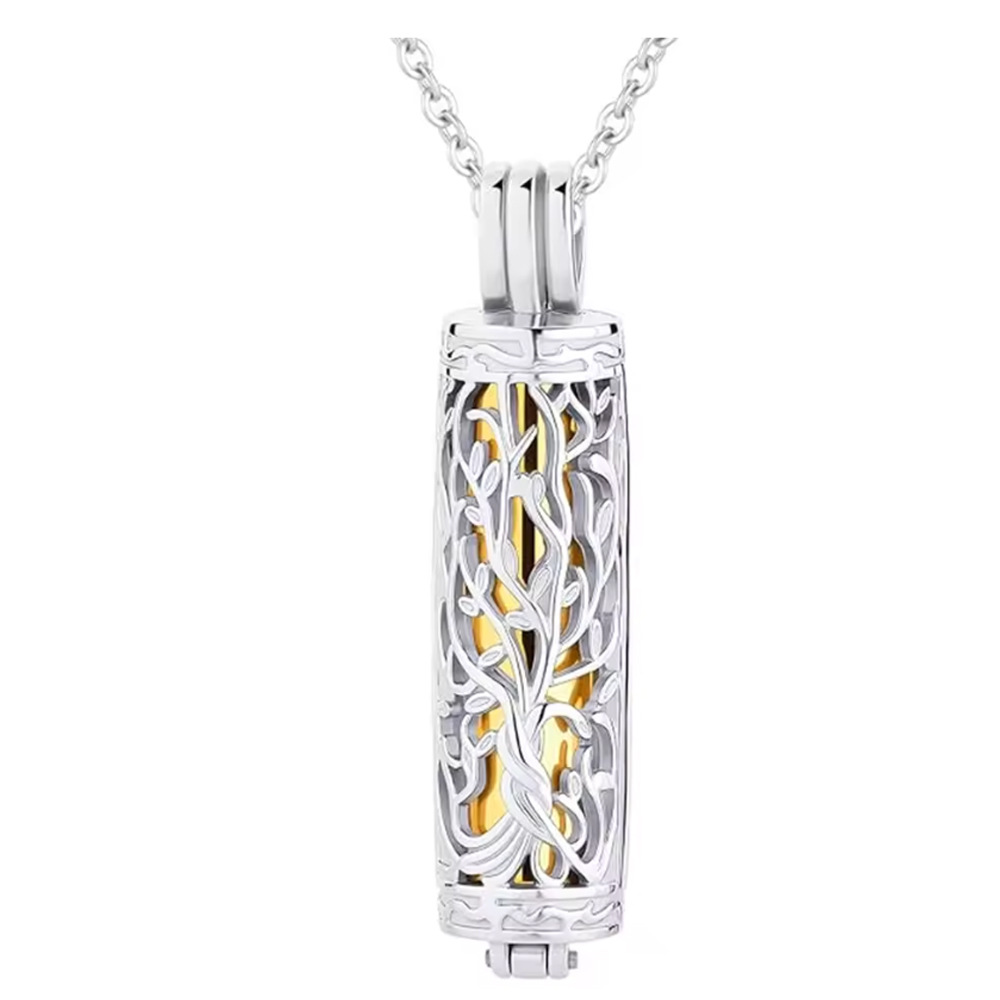 Golden cylindrical hollow pendant