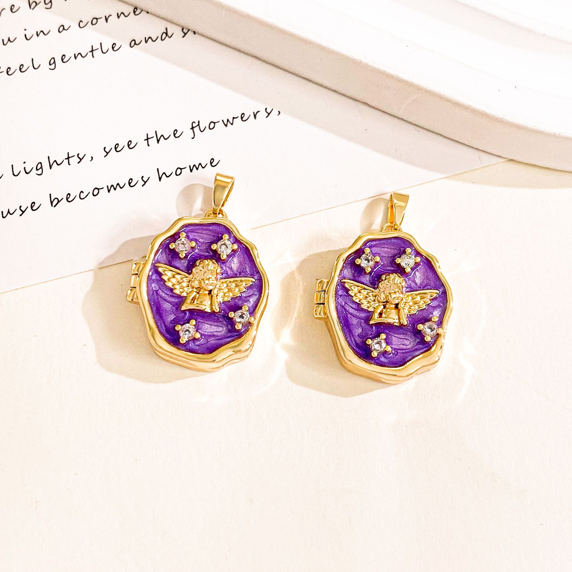 8:Xl4750 angel gold purple photo clip pendant can be opened