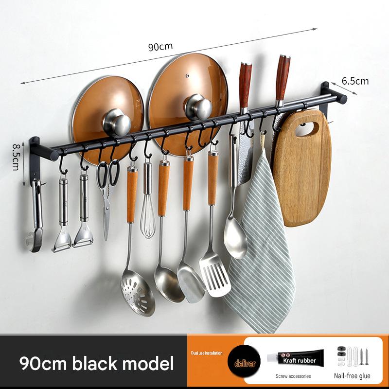 Punch-free/punch-free black double rod 90cm [with 16 hooks]]