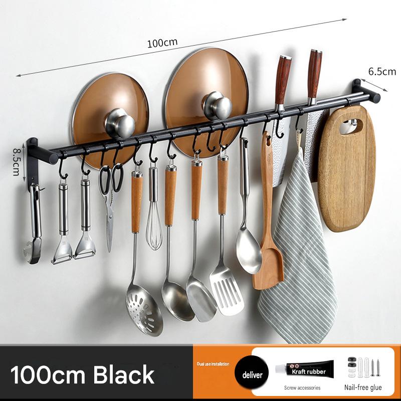 Hole-free/hole-free black double rod 100cm [with 18 hooks]]