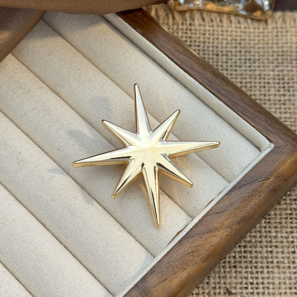 Glossy eight-pointed star brooch-kc gold