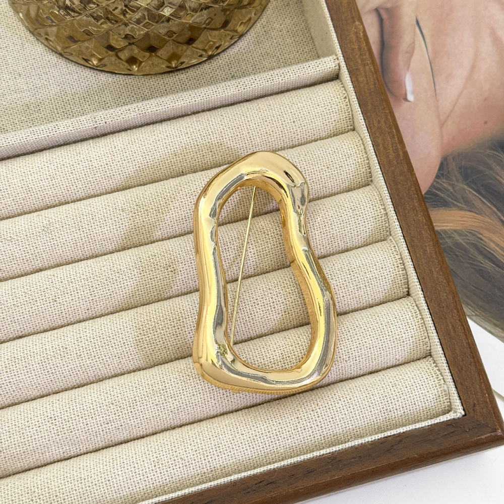 Glossy irregular ring brooch-kc gold