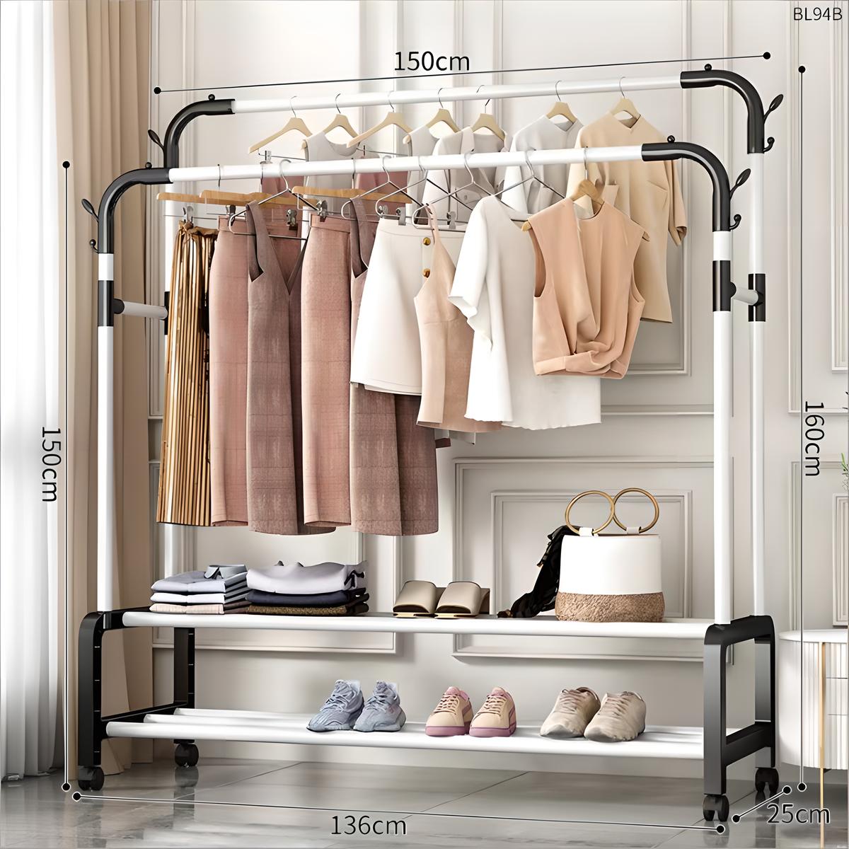Double-layer, double-rail white 150cm with wheels