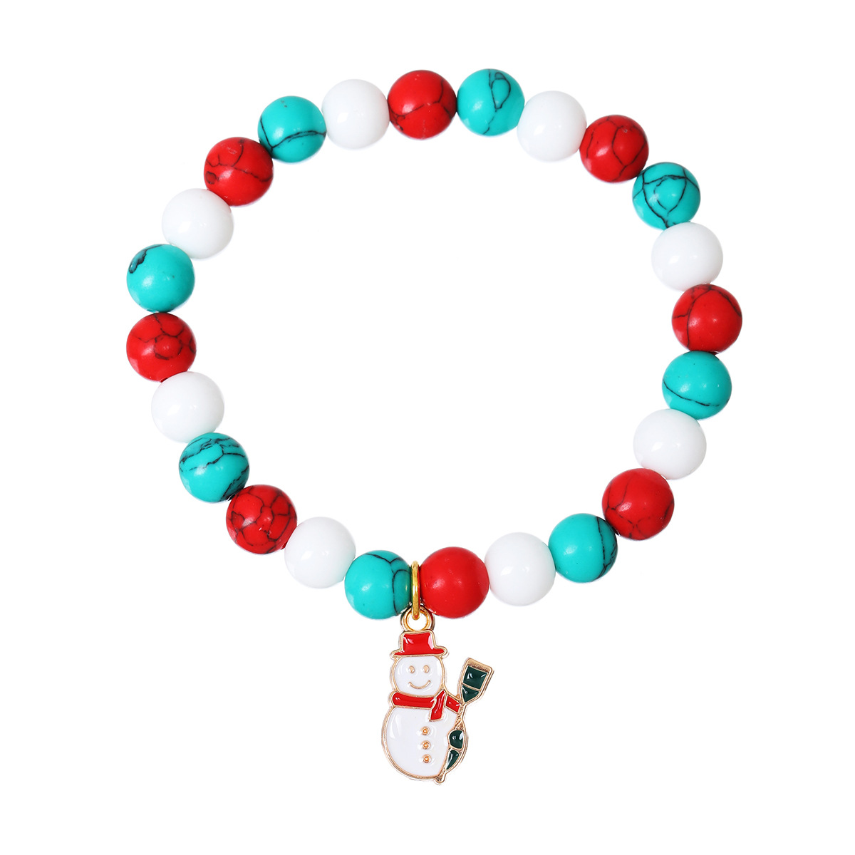 Snowman red green white beaded bracelet