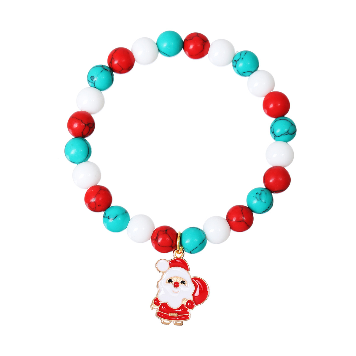 Santa Claus Red Green white beaded bracelet
