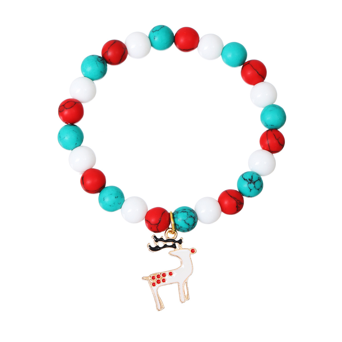 Elk red green white beaded bracelet