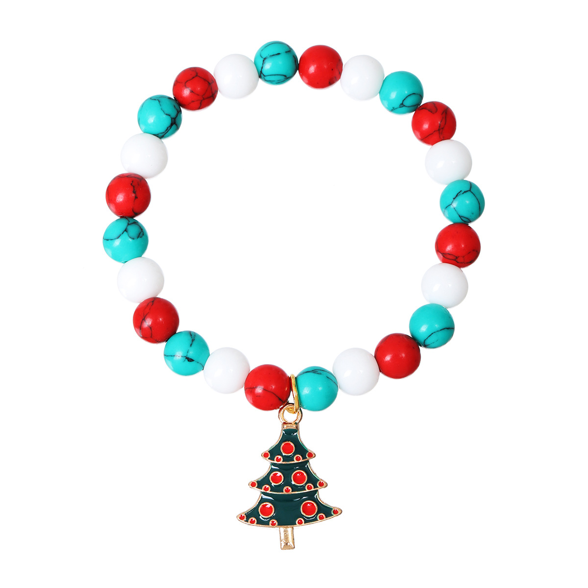 Christmas tree red green white beaded bracelet