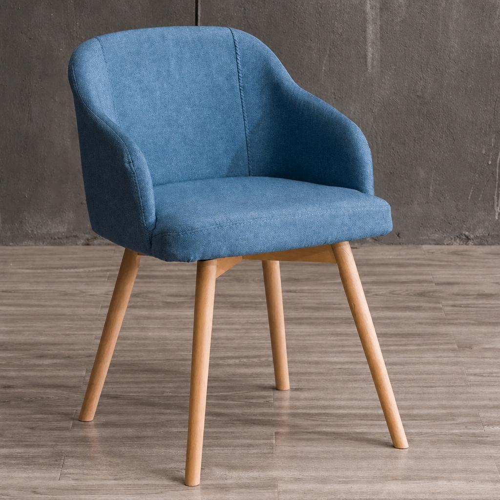 Light blue cotton and linen-wood color wooden feet
