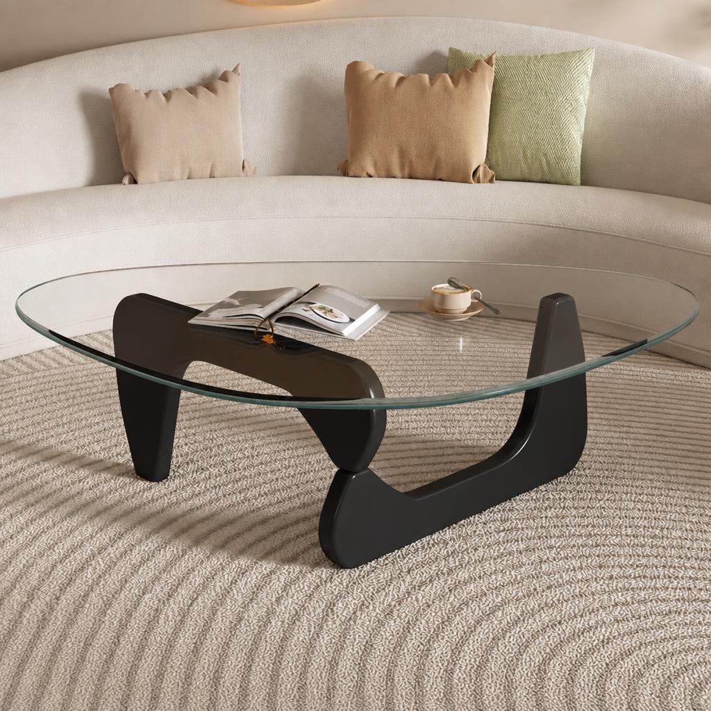 Transparent glass   elegant black solid wood legs (large size)