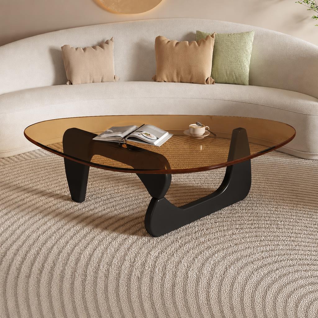 Brown glass   elegant black solid wood legs (small size)