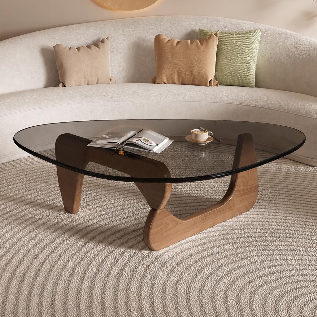 Gray glass   walnut solid wood legs (large size)
